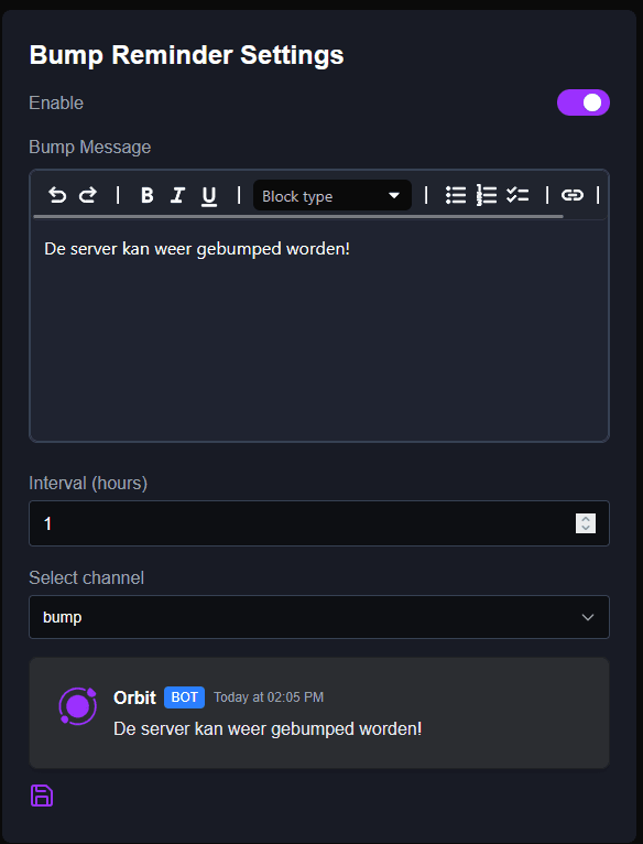 Bump Reminder Screenshot