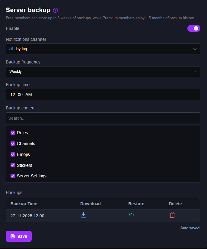 Server Backup Screenshot
